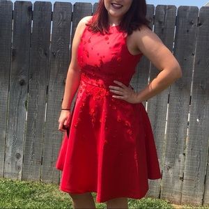 Red fit and flare dress